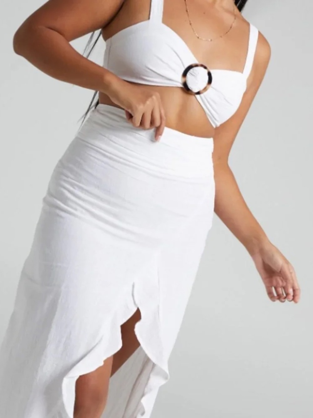Showpo.~White 100% Cotton Hi-Low Skirt with Ruffle~Size 4